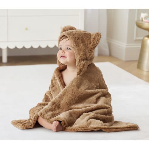 Teddy Bear Faux Fur Baby Hooded Towel