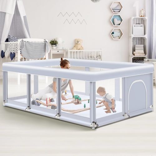 Baby Playpen 74"x50" Play Pens for Babies and Toddlers, Large Play Yards for Indoor & Outdoor with Zipper Gates, Breathable Mesh with Anti-Slip Base