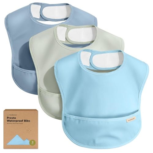 KeaBabies 3-Pack Waterproof Baby Bibs for Eating - Lightweight Toddler Feeding Bibs with Large Food Catcher, Mess Proof, Food-Grade Baby Eating Essentials, Easy to Put On & Clean (Ocean)