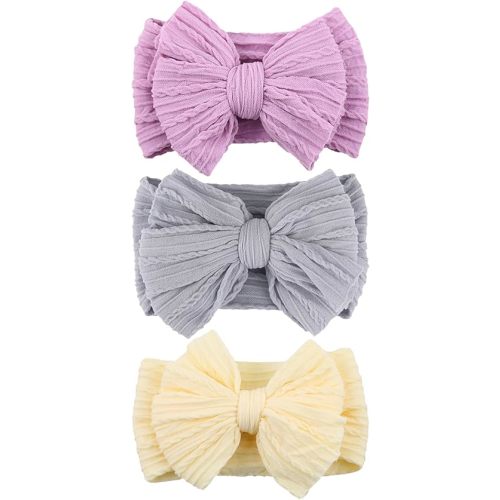 Handmade Baby Girls Headbands Soft Stretchy Nylon Hair Bands Hair Accessories with Bows for Newborn Baby Girls Infant Toddlers Kids(Gray)