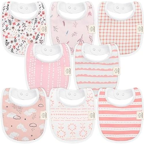 8-Pack Organic Baby Bibs for Boys, Girls - Soft Cotton Drooling and Teething Bibs for Baby Girl & Boy, Extra Absorbent, Easy To Clean & Put On for Toddler, Newborn, Infant 0-24 Months (Sweet Charm)