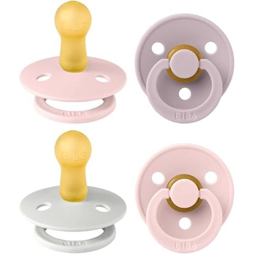BIBS Colour Soother 4-Pack | BPA Free Dummy Pacifier | Round Nipple | Natural Rubber Latex | Made in Denmark | Size 6-18 Months | Haze Mix