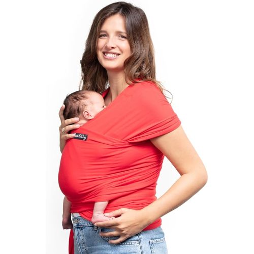 CuddleBug Baby Wrap Sling + Carrier - Newborns & Toddlers up to 36 lbs - Hands Free - Gentle, Stretch Fabric - Ideal for Baby Showers - One Size Fits All (Red)