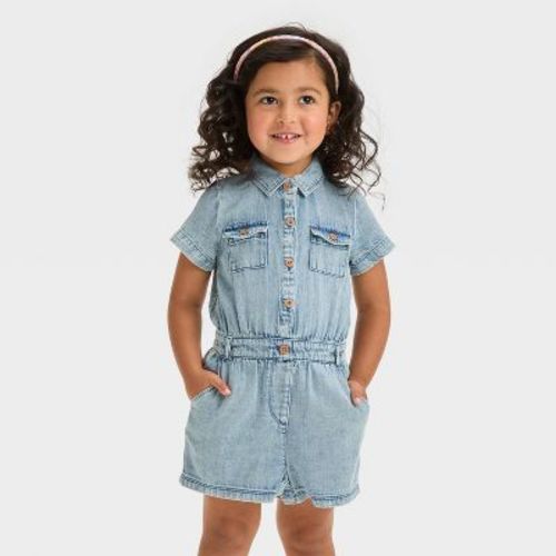 Toddler Girls' Solid Romper - Cat & Jack™ Light Blue Denim, Size: 3T