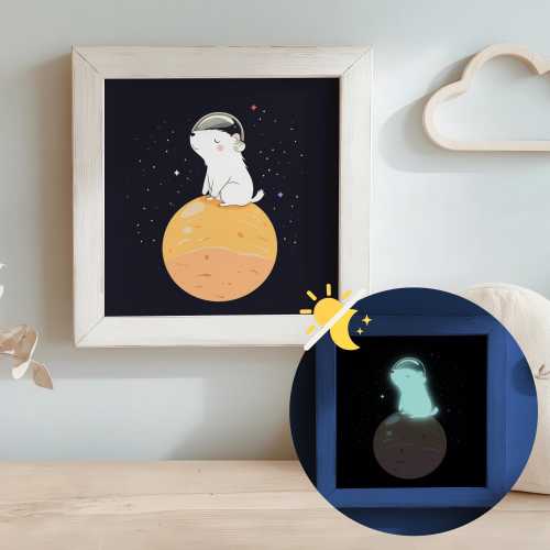 Capybara Poster Space Nursery Astronaut Print, Glow in the Dark Wall Art for Kids, Cute Animals Cosmic Theme Decor for Toddlers Bedrooms