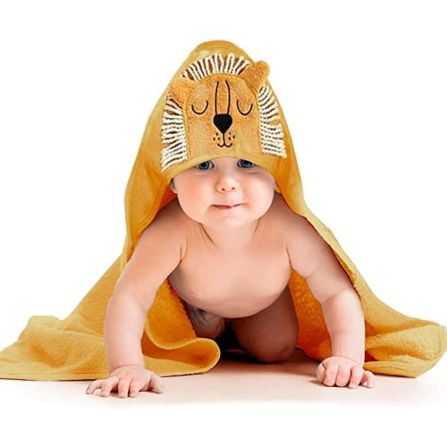 Hooded Towel for Babies and Toddlers | Ultra Soft 100% Cotton Blend | Hooded Baby Bath Towel | Baby Bath Essentials | Towel with Sweet Animal Prints - Lion