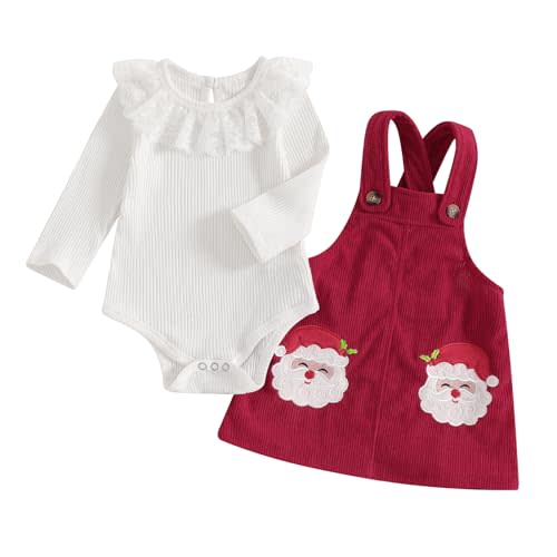 Socutebabe My First Christmas Baby Girl Outfit Newborn Lace Romper and Santa Corduroy Skirt Dress Outfits Clothes
