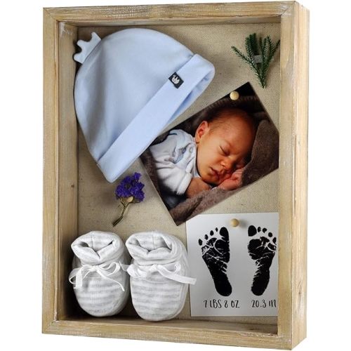 Spiretro 11 x 14 inch Shadow Box, Picture Frame Case with Linen Background, Displays Memorabilia Awards Medals Photos Memory, Shatter-Resistant Glass, Solid Wood in Rustic Farmhouse Grey