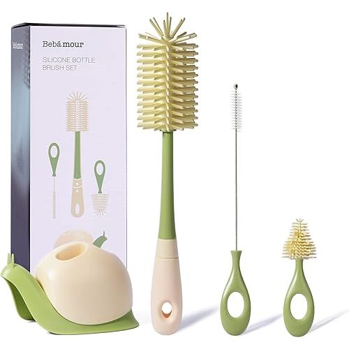 Bebamour Baby Bottle Brush Cleaning Set Long Handle Water Bottles Cleaner for Baby Bottles, Sports Bottle, Vase, Glassware 4 in 1 Cleaner Brushes Kit (Light Green)