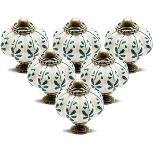 12pcs Ivory Pumpkin Knobs, Vintage Ceramic Cabinet Knobs, Dresser Drawer Door Knobs Drawer Pulls Dresser Handles with Mounting Screws - Leaf Pattern
