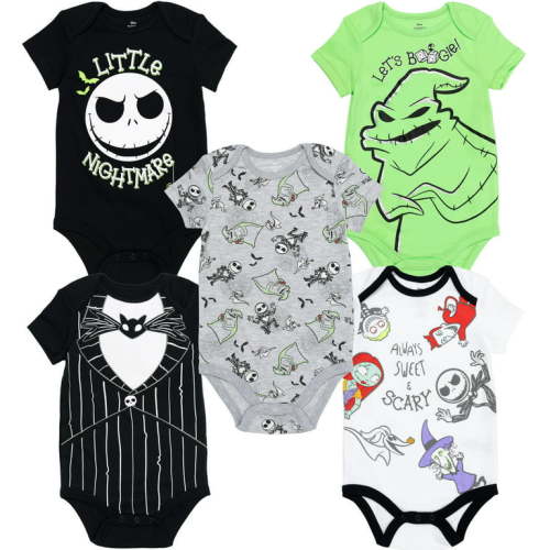 Disney Nightmare Before Christmas Jack Skellington Sally Infant Baby Boys 5 Pack Bodysuits Newborn to Infant