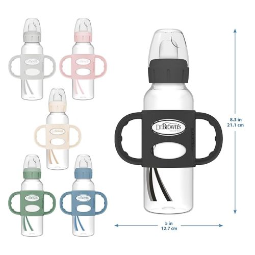 Dr. Brown's Milestones Narrow Sippy Spout Bottle with 100% Silicone Handles, Easy-Grip Handles with Soft Sippy Spout, 8oz/250mL, Black, 1-Pack, 6m+