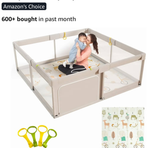 Mloong Baby Playpen with Mat, 59x59 Inches Extra Large Playpen for Babies and Toddlers, Indoor & Outdoor Activity Center, Safety Baby Fence
