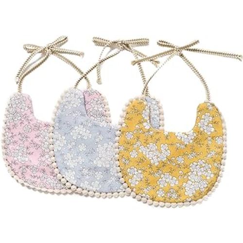GZMM Baby Bib for Girls,Reversible Waterproof Handmade Natural Cotton Baby Drool Bib 0-12 Months 3 Pack