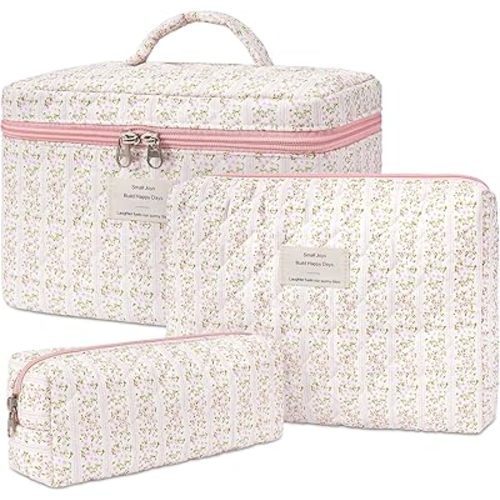 Makeup Bag,Quilted Cosmetic Bags,Large Floral Make Up Organize bag,Makeup Bag Set for Women,Flower Travel Toiletry Bag