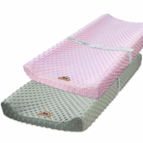 BlueSnail Ultra Soft Minky Dot Changing Pad Cover 2 Pack (Pink+Gray)