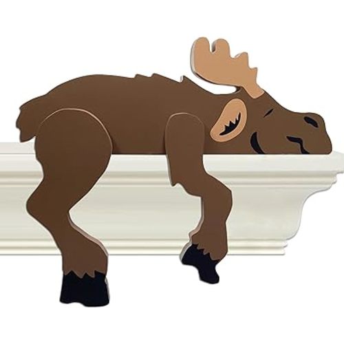 Woodland Nursery Decor for Baby, Moose Decoration, Wooden Wilderness Sleeping Moose, Safari Forest Decor for Classroom Bedroom Nursery Room Shelf (Moose)