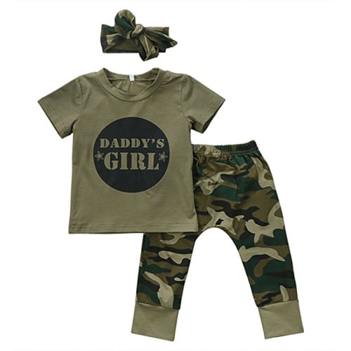 2 Styles Daddy’s Baby Boy Girl Camouflage Short Sleeve T-Shirt Tops+Green Long Pants Outfit Casual Outfit - 0 - 6 Months - Baby Girl