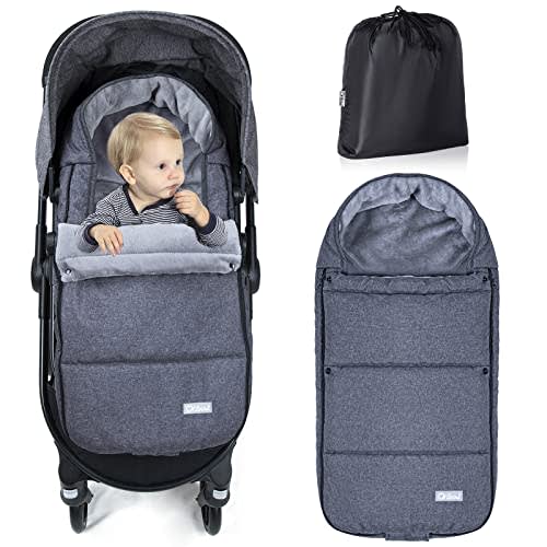 Orzbow Footmuff for Stroller Christmas Gift,Weatherproof Anti-Kick Universal Toddler Sleeping Bag,Removable Warm Coral Fleece Lined Stroller Bunting Bag Footmuff, Black