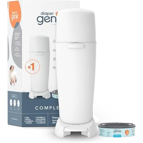 Diaper Genie Complete Diaper Pail System, White - AMAZON EXCLUSIVE - includes 4 Carbon Filters and 1 refill