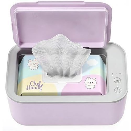 Chefhandy Wipe Warmer with Adjustable Temperature, Silent Heating & Large Capacity | Constant Warmth for Baby or Adult Wipes, Purple