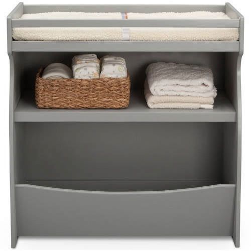 Delta Children Infant Toddler Gateway 2-in-1 Wood Changing Table and Storage Unit, Gray