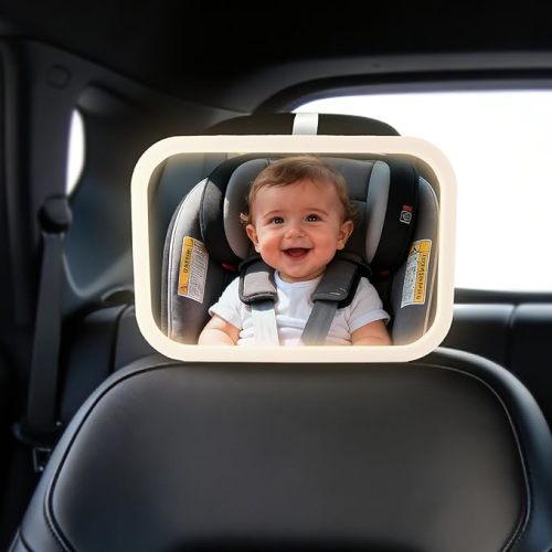 Baby Car Mirror with Remote Control Light, Shatterproof, 360° Adjustable Wide View with Night Vision, Easy Install for Rear Facing Infant Backseat