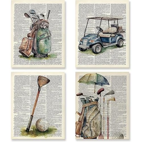KSDUT Vintage Golf Wall Decor Art Set of 4 - Retro Artwork Poster Prints Golf Club Wall Decor Golf Gifts Wall Art for Office Games Sports Room Dorm Decorations - 8"x10" Unframed