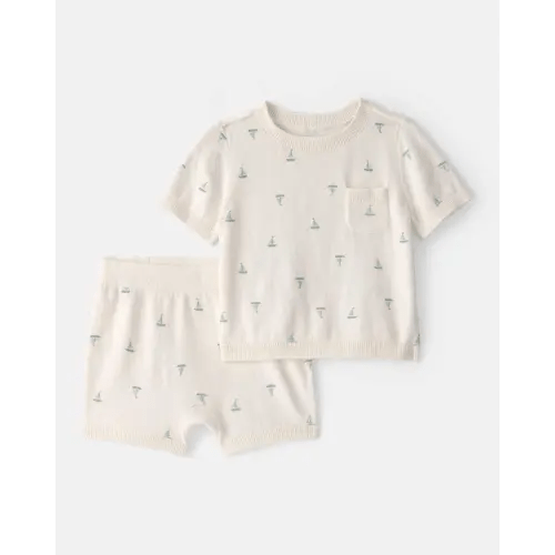 Baby 2-Piece Sailboat Sweater Top & Short Set - Ivory | Carter's size 6 month