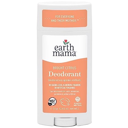 Earth Mama Bright Citrus Deodorant | Safe for Sensitive Skin, Pregnancy and Breastfeeding, Contains Organic Grapefruit and Calendula, No Baking Soda or Aluminum, 2.65-Ounce