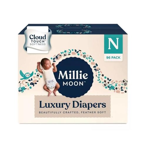 Millie Moon Luxury Diapers (Size-Newborn and Count-96) Diaper Weight Range: Up to 9 lbs