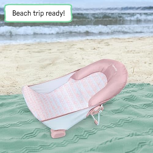 Ingenuity Foldaway 2-Position Bather, 2-Position Adjustable Support Baby Bath seat for Sink or Bathtub, Ages 0-6 Months, up to 20 pounds, Pink