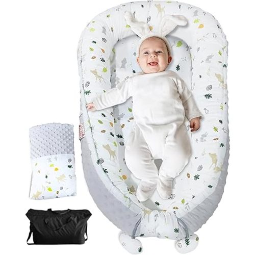 Baby Lounger 0-24 Months Infant Lounger Baby Nest Lounger Portable Baby Lounger Pillow for Newborn with Anti-Roll Design Co-Sleeping Baby Bed