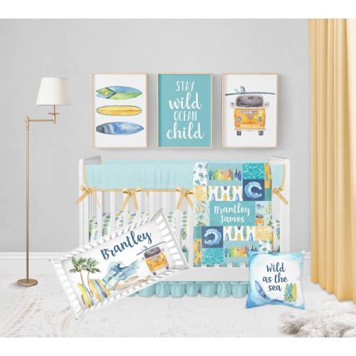 Surf Crib Bedding, Baby Boy Crib Bedding Set, Surfer Baby Nursery Set, Surfing Nursery, Boy Nursery Bedding Set, Beach Crib Bedding, Ocean