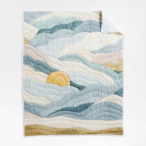 Cloud Embroidered Hand-Quilted Organic Cotton Kids Twin Quilt