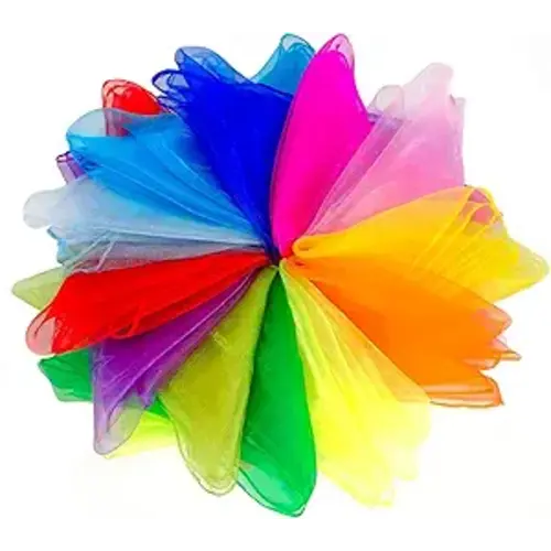 Juggling Scarves, 12 PCS Dance Scarves for Kids Play Silk Scarve for Toddlers Children Movement Music Scarf Magic Tricks Performance Props Accessories Rhythm Band Scarfs 12colors 24 inches