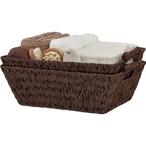 GRANNY SAYS 2-Pack Wicker Storage Baskets, Large Baskets with Handles, Wicker Baskets for Shelves, Waterproof Woven Basket for Organizing, Brown