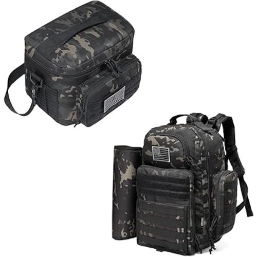 DBTAC Diaper Backpack for Men + Tactical Lunch Bag (Black Camo)