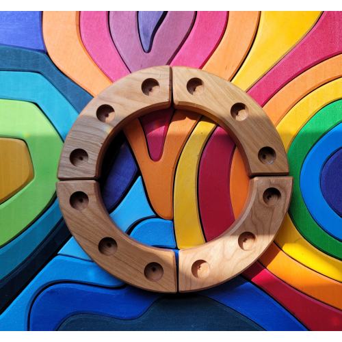 Waldorf Birthday Ring and Candle Holder for Holidays and Celebrations - Cherry Wood