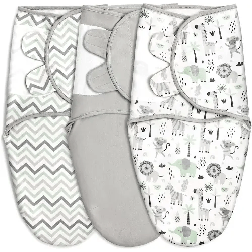 GLLQUEN BABY Organic Swaddle Sleep Sacks for Newborn - Baby Swaddles 0-3 Months, 3-Pack Newborn Swaddle Sack, Gray Stripe & Animal World, Baby Swaddle Blanket Wrap (Small/Medium)