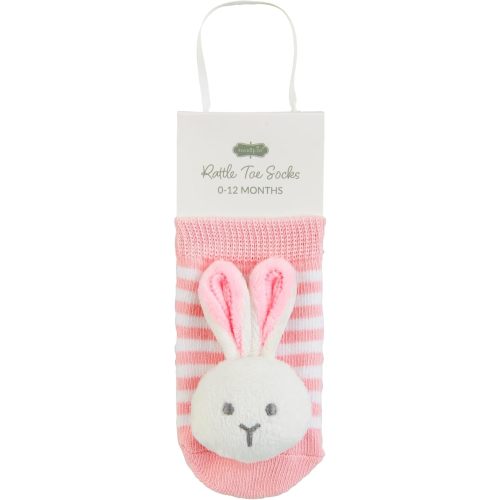 Mud Pie Baby Bunny Rattle Toe Socks, Pink, 0-12M