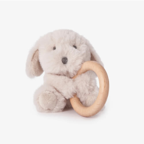 Puppy Plush Wooden Ring Rattle – Elegant Baby