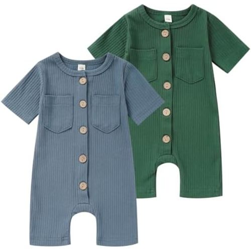 Newborn Baby Boy Girl Clothes 2 Pack Solid Romper Short Sleeve One-Piece Jumpsuits Outfits Sets