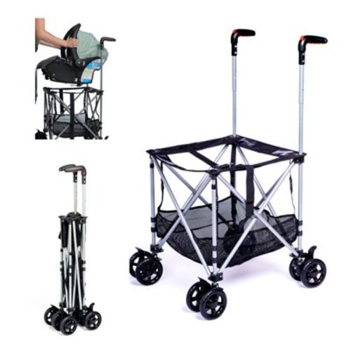 Strolyy Universal Infant Car Seat Carrier Stroller with Safety Strap, Compact Black