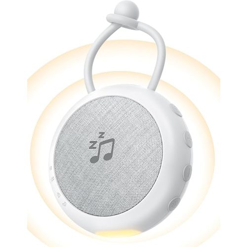 Sympa Portable Sound Machine, Baby Sound Machine Portable with 10 Natural Soothing Sounds, Sound Machine Baby Travel with Night Light for Sleep Aid, Rechargeable Sound Machine for Adult, White