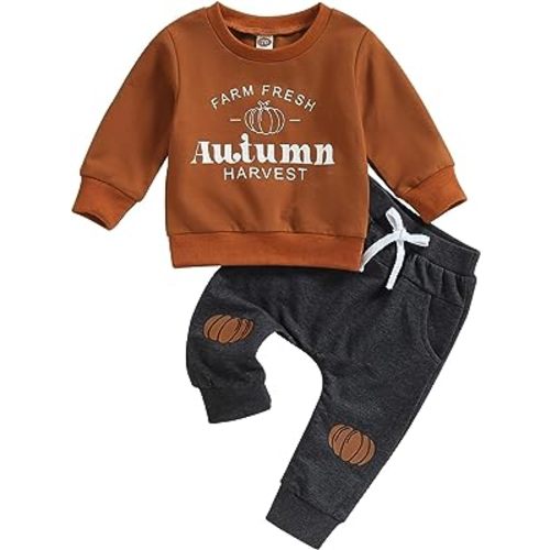 YINGISFITM Baby Boy Fall Clothes Toddler Halloween Outfit Boy Halloween Pumpkin Sweatshirt Shirt Pants Winter Outfit