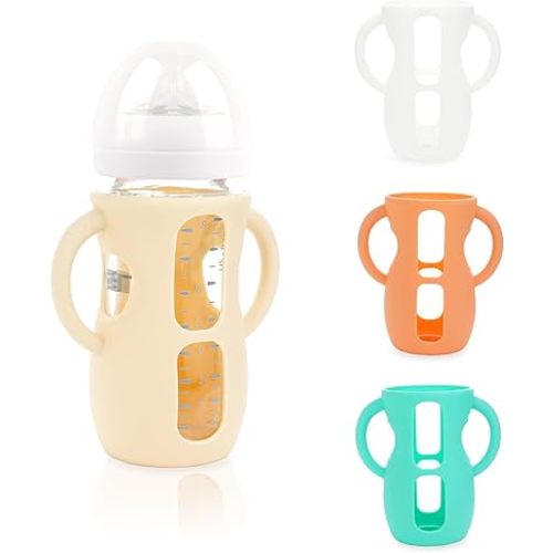 4-Pack Silicone Sleeves for Philips Avent Glass Bottles, BPA-Free Drop-Resistant Baby Bottle Sleeves with Handles, Compatible with Philips Avent Natural Glass Baby Bottles (8 oz)