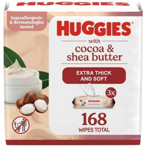 Huggies Baby Sensitive Wipes with Cocoa & Shea Butter, 3 Pack, 168 Total Ct