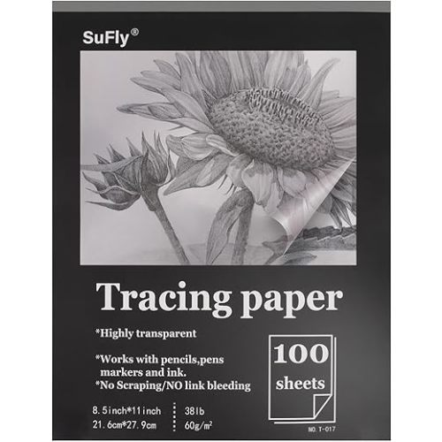 Tracing Paper 8.5x11 inch, 100 Sheets Transparent Vellum Paper for Tracing Pads, 38lb/60gsm Translucent Tracing Paper for Pencil, Marker and Ink,Trace Images, Sketch, Preliminary Drawing, Overlays.