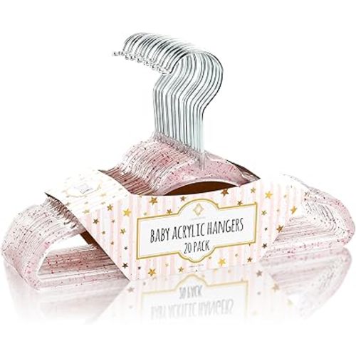 Concepts 20 Pack Premium Heavy Duty Glitter Accrylic Baby Hangers-Elegant for Baby Nursery Space-Saving Non-SlipClothes Hangers with Chrome Hook (Light Pink, Baby)